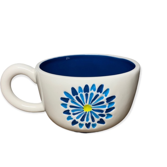 Starbucks Flower Mug 2007 White Blue Turquoise Hand Painted Design Daisy Yellow - Picture 3 of 6